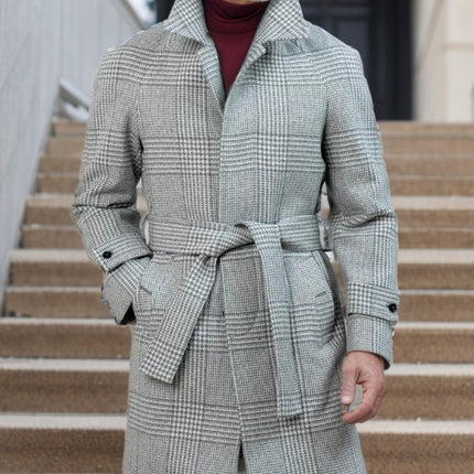 Men's Raglan Sleeve Checked Woolen Coat Fashion