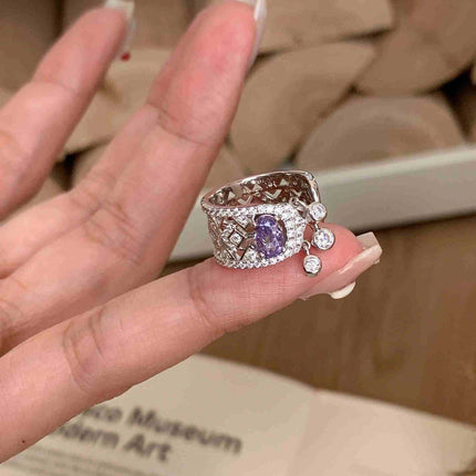 Real Gold Electroplated Diamond Flower Pattern Retro Temperament Index Finger Ring