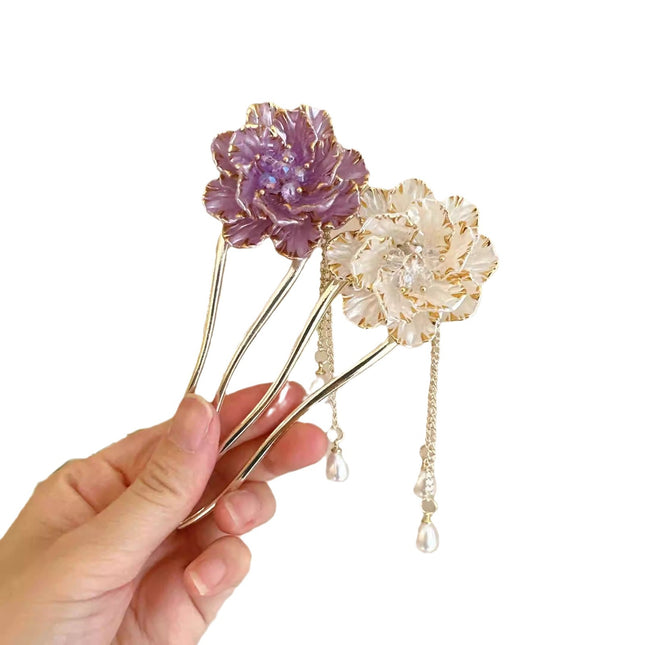 Vroulike Retro Uitsoek Pioenblommetjie Kwassie U-vormige Haarspeld