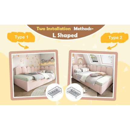 Upholstered Bed Daybed With Pull-Out Bed, 3FT Single Sofa Bed 90X190Cm,Guest Beds For Adults And Children, Bed With Metal Slatted Frame, Velvet, Pink No Mattress