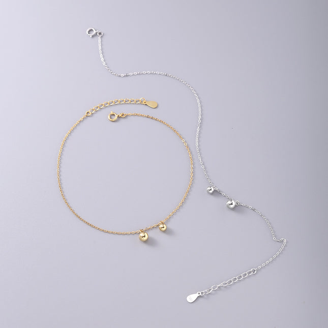 925 Sterling Silver Small Round Bead Chain Anklet Women's Simple