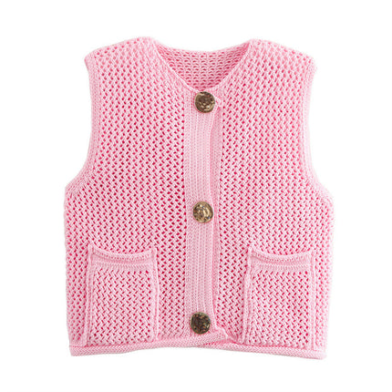 New Spring And Summer European And American Style Casual Breasted Thick Needle Knitted Vest Top