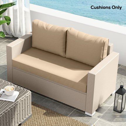 2-sitplek Patio Meubel Kussings, 46x26x5 duim, Dik Buitelug Liefdesitplek Kussingstel met Verwyderbare Oortreksel, Vervaagbestande Vervangingskussings vir Buitelugmeubels, Bank, Rusbank, Swaai, Beige