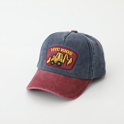 Cartoon Excavator Washed Baseball Cap