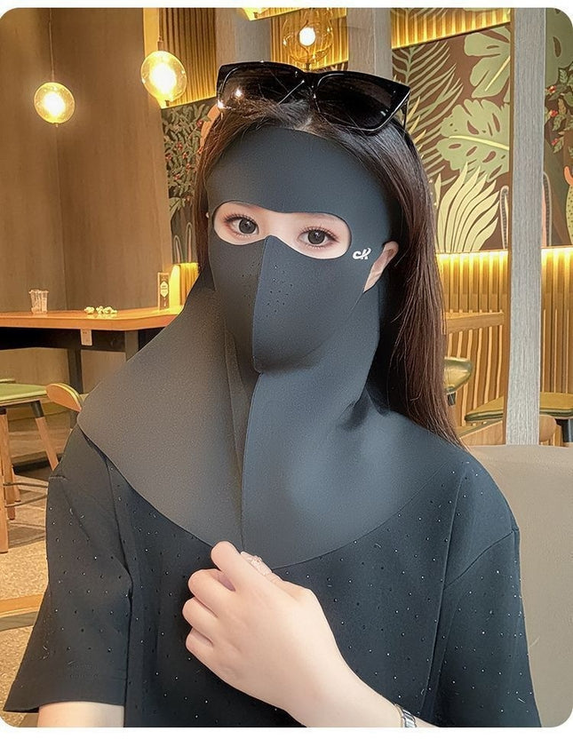 Summer Ice Silk Full Face Seamless Neck And Forehead Integrated Sun Mask