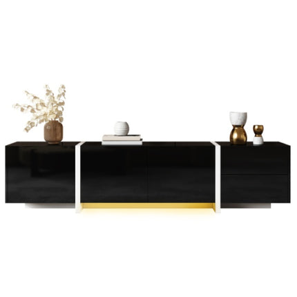 TV Cabinet, Black High-gloss Cabinet And White Contrasting Table Legs, With Simple Cabinet Doors And Drawers.
