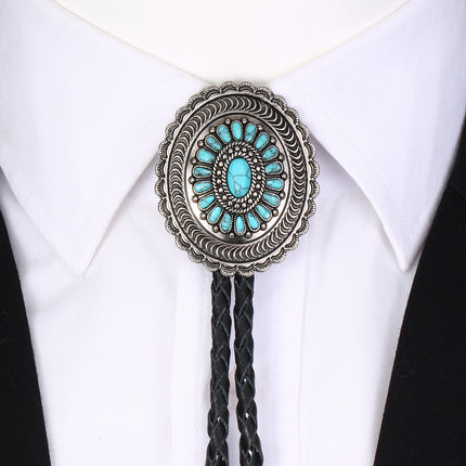 American Indian Western Style Turquoise Carved Bolo Tie