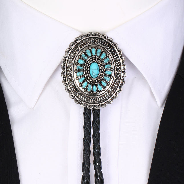 American Indian Western Style Turquoise Carved Bolo Tie