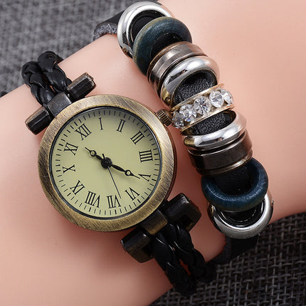 Ouerwetse Handgemaakte Armbandhorlosie Vroue se Mode-draai