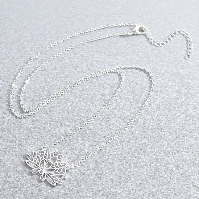 Stainless Steel Necklace Women Hollow Yoga Gold Lotus Clavicle Chain Jewelry