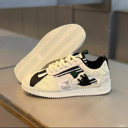 Fashion Soft Bottom Low-top Fabric Leather Stitching Breathable Personality Casual Shoes