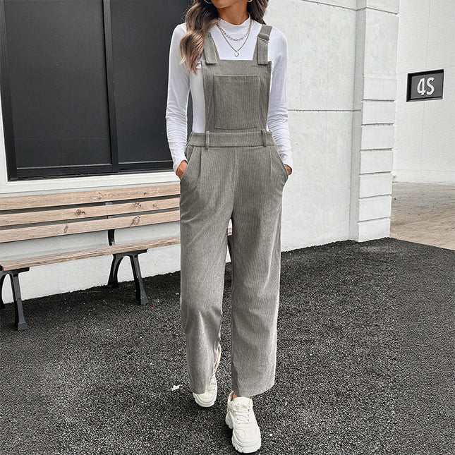 New Solid Color Simple Corduroy Bib Women's Jumpsuit