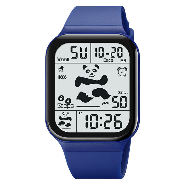 Nuwe Vierkant Polichroom Panda Manlike En Vroulike Studente Waterdigte Multifunksionele Sport Waterdigte Net Rooi Elektroniese Horlosie