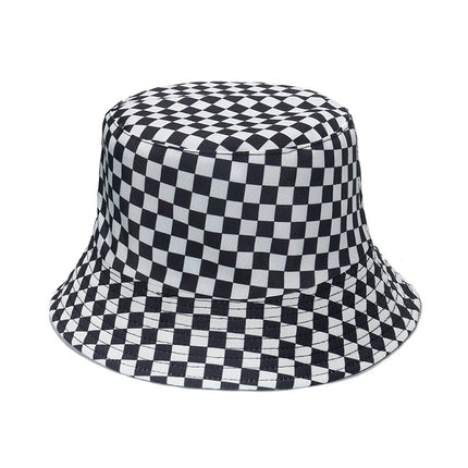 Fashion Personality Black And White Checkerboard Plaid Fisherman Hat