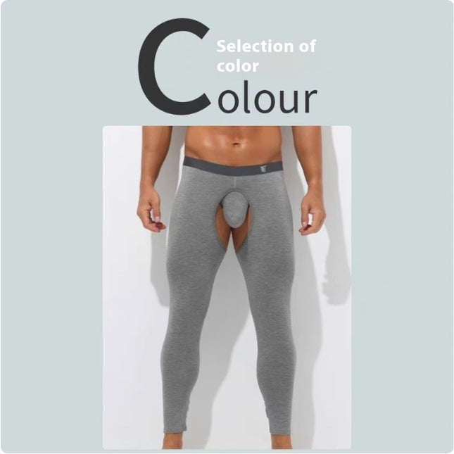 Men's Open Crotch Thermal Pants Thin Leggings Modal Autumn Winter Tight Inside Wear Free