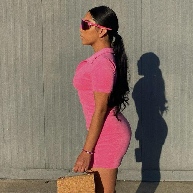 Polo Neckline Chest Bag Hip Dress