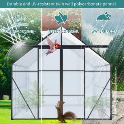 8x10FT Double Door Polycarbonate Greenhouse Raised Base And Anchor Aluminum Heavy Duty Walk-in Greenhouses For Outdoor Backyard In All Season