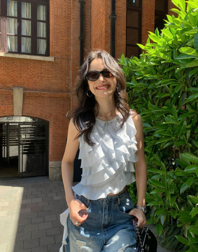 Irregular Ruffled Shirt Camisole Women's Sleeveless Blouse