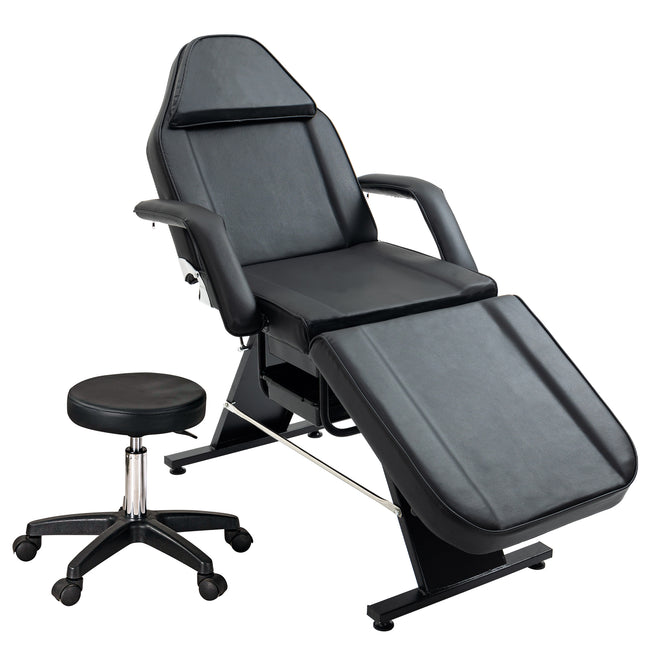 Masseersalon-tatoeëerstoel met twee laaie-skoonheidsterapeutbed met hidrouliese stoeltjie, veeldoelige 3-afdeling-gesigsbedtafel, verstelbare skoonheids-, haarkapper- en spaskoonheidstoerusting