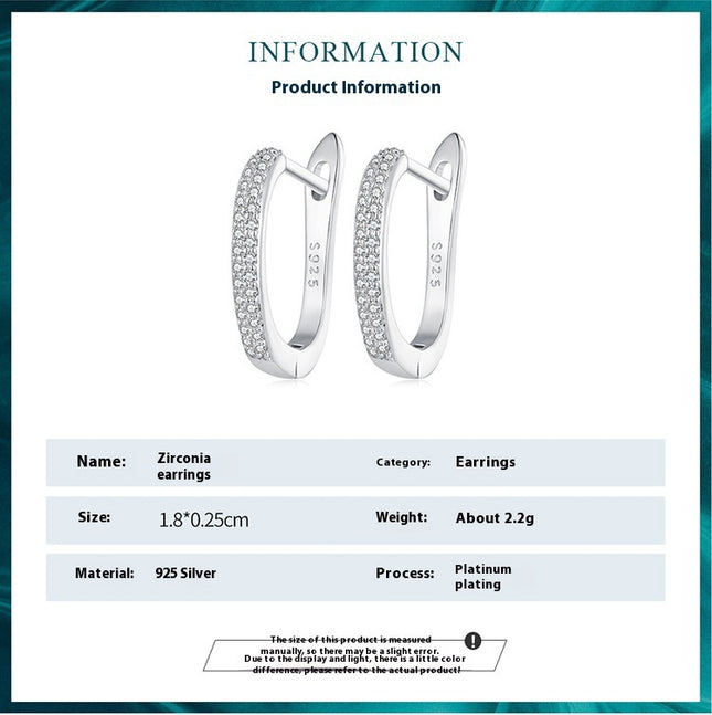 Sterling Silver S925 Simple Zircon Ear Clip White Gold Plated Smooth
