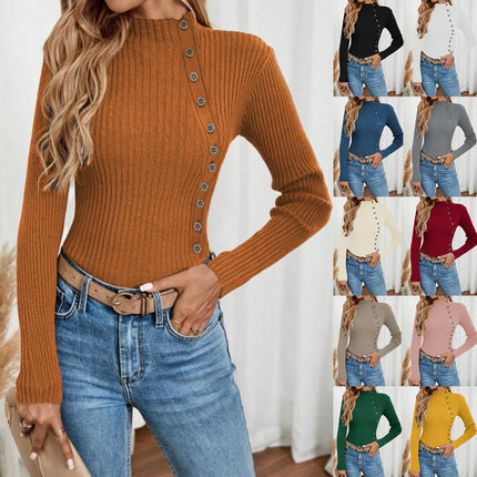Slim-fit Buttoned Knitted Sweater For Women