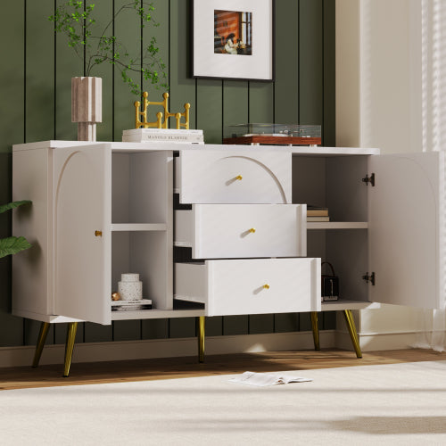 Buffetkas Vir Sitkamer, Laaikas Met 2 Deure En 3 Laaie, Verstelbare Rak, Roomwit, 40D X 140W X 84H CM
