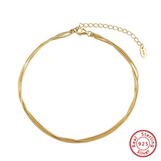 Simple S925 Sterling Silver 3-layer Anklet For Women