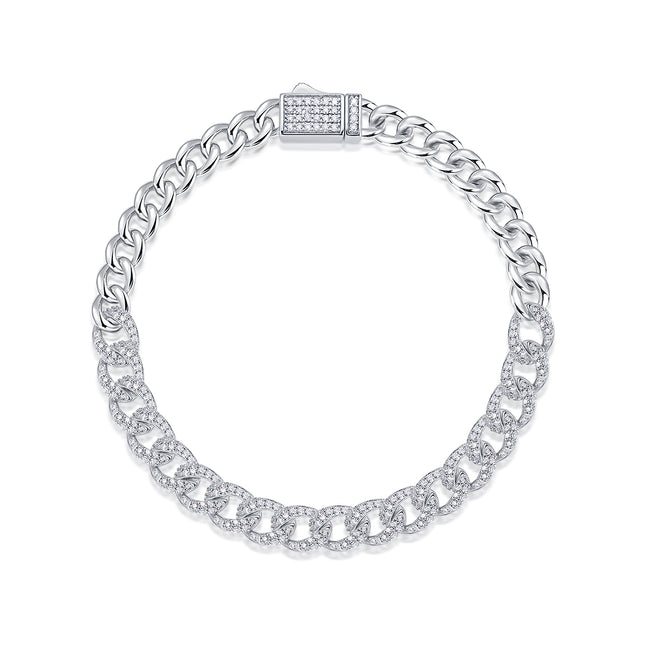 Hierdie luukse en modieuse ligte luukse juweliersware silwer armband is gemaak van S925 silwer geëlektroplateer met platinum en is toegerus met topgehalte moissanite.