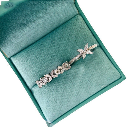 Leaf And Horse-eye Ring For Women Fashionable Fully Paved With Diamonds