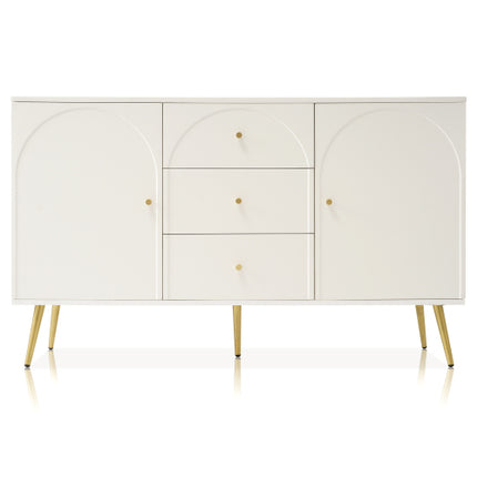 Buffetkas Vir Sitkamer, Laaikas Met 2 Deure En 3 Laaie, Verstelbare Rak, Roomwit, 40D X 140W X 84H CM