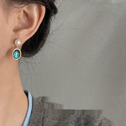 French Style Vintage Freshwater Pearl Earrings Ear Jewelry Abalone Shell Stud Earrings