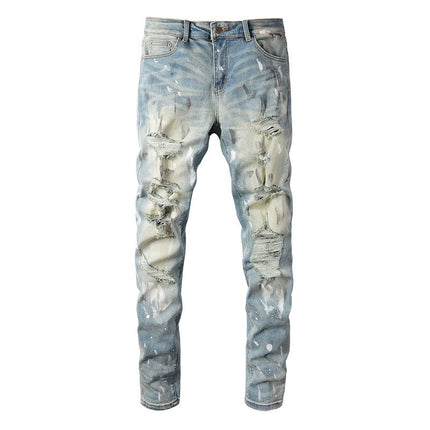 Vintage Paint Broken Holes Pants Men's Jeans