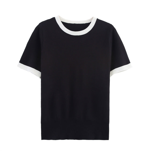 Contrast Color Round Neck Pullover Sweater