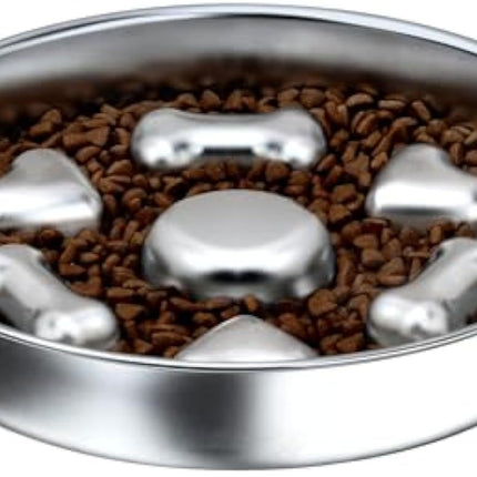 Slow Feeder Dog Bowls  Non-Slip Metal Dog Food Bowls With Heart And Bones Design For Small Medium Large Dogs
