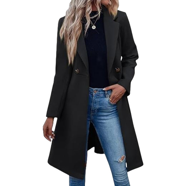Long Woolen Women's Waist-controlled Lace-up Double Breasted Coat