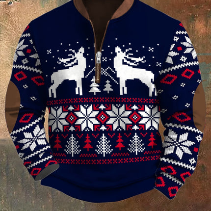 Zipper Men's 3D Printed Half Zipper Sweater