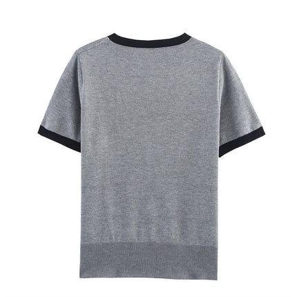 Contrast Color Round Neck Pullover Sweater