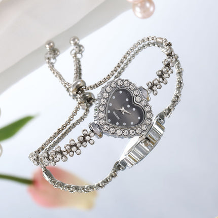 Blomketting Diamant-ingebedde Liefde Vroue se Elegante Alles-pas Horlosie