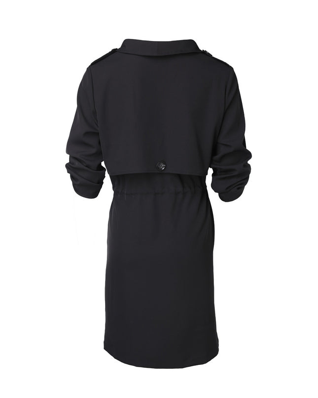 Loose Solid Color Waist Tight Rolled Sleeves Mid-length Trench Coat For Women