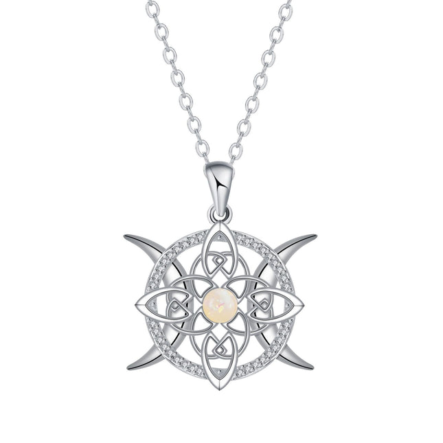 Opal-Encrusted Diamond Celtic Knot Necklace