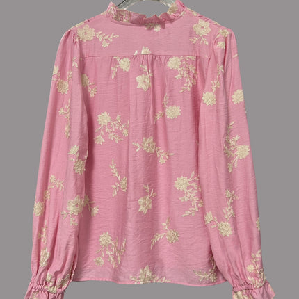 Long Sleeve Printed Top Lapel Lantern Sleeve Shirt