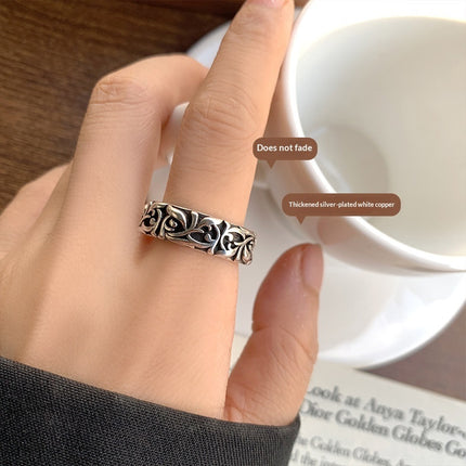 925 Sterling Silwer Ouerwetse Thaise Silwer Ring Vir Mans, Hip Hop Vet Stylvolle Wysesvingerring, Anti-Tand Verpersoonlikheidsjuweliersware