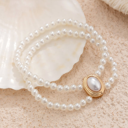 Retro Elastic Double-layer Pearl Anklet