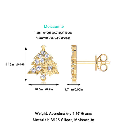 Christmas Tree - Set With Top-quality Moissanite Luxury And Fashionable Light Luxury Jewelry, Silver Stud Earrings, S925 Silver Electroplated Gold