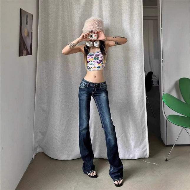 Patchwork Retro Washed Jeans Women