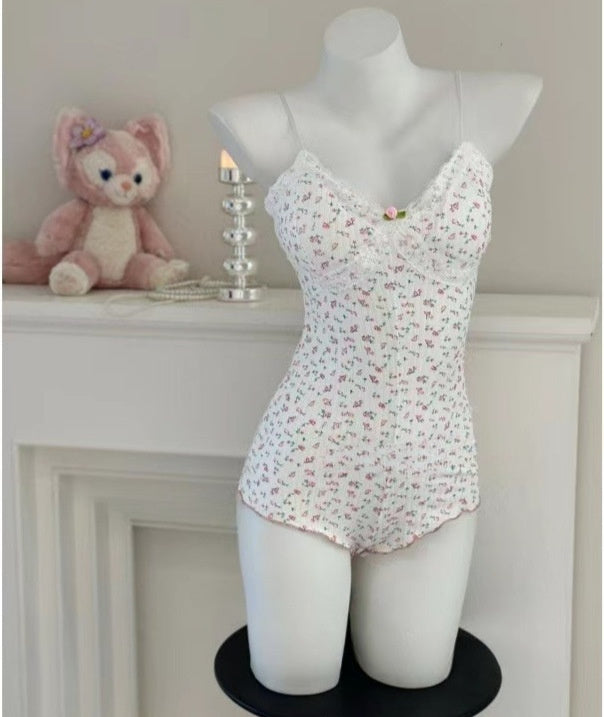 Pure Desire Style Small Floral V-neck Skinny Slimming Sleeveless