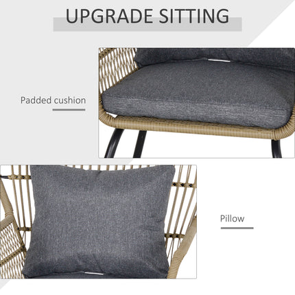 3 Stukke Rottang Bistro Stel, Rattan Tuinmeubelstel Met Kussings, Glaskant Koffietafel En Stoele Vir Buite, Patio, Balkon, Bruin