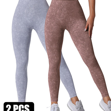 2 Pieces High Waist V Back Yoga Pants Tummy Control Running Workout Tight