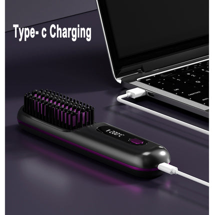 2-in-1 Reguit Haarkam Draadlose Haarglatmaker Borsel Haar Vinnige Verhitting Draagbare Warm Kruller USB-laai