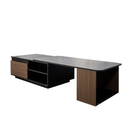 Uitskuifbare Koffietafel, Lengte Verstelbare Hout Koffietafel Met 2 Berglade Vir Sitkamer, Groot Lang Reghoekige Sentrale Tafel